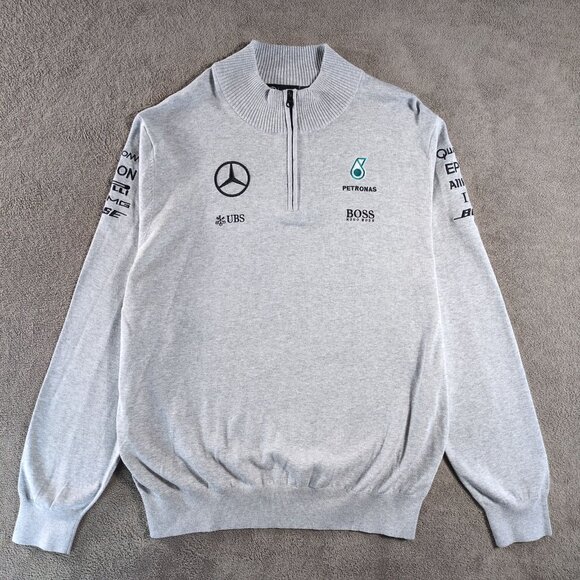 NWT Mercedes AMG Petronas F1 Hugo Boss Team Lux 1/4 Zip Sweatshirt Gray XXL - Picture 1 of 12